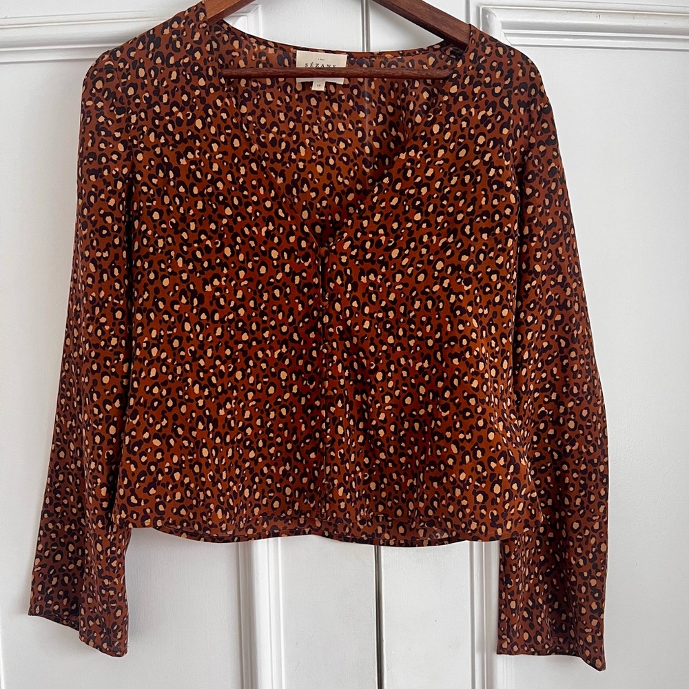 Sezane Leopard Print Long Sleeve Top/Blouse